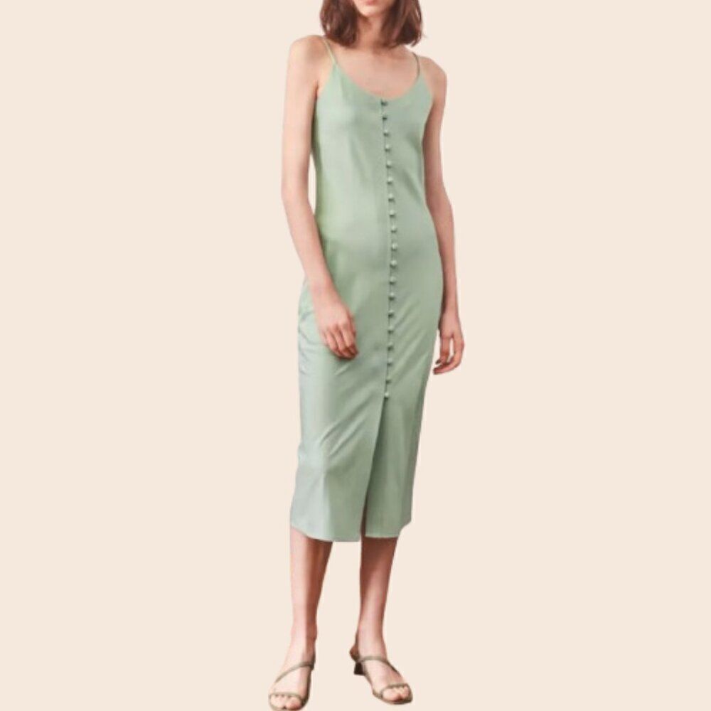 Simple Retro Pastel Mint Green Button Front Midi Dress Size Medium